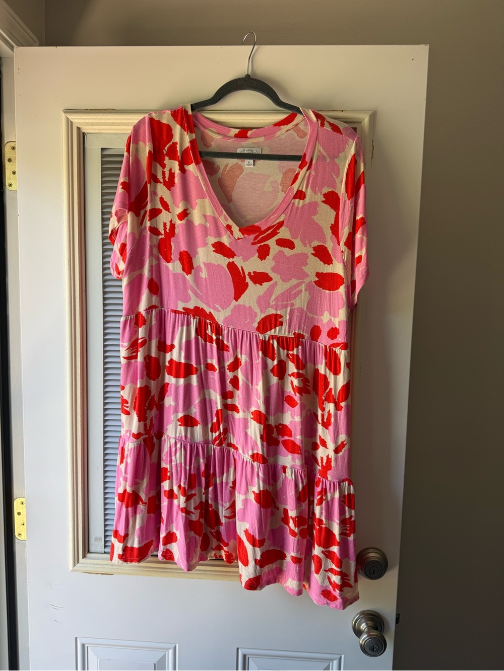 Pink & Orange Floral Tiered V-Neck Dress